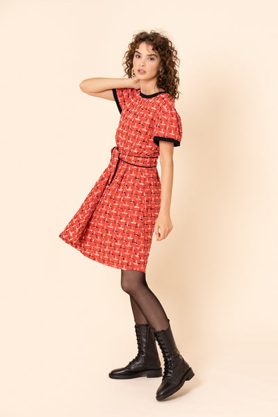 Red tweed dress with a belt SAMPLE SALE ...